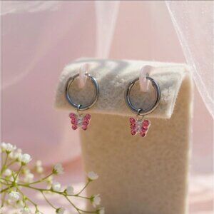 FAO Schwarz Sterling Silver Butterfly Hoop Earrings – Swarovski Crystals OS